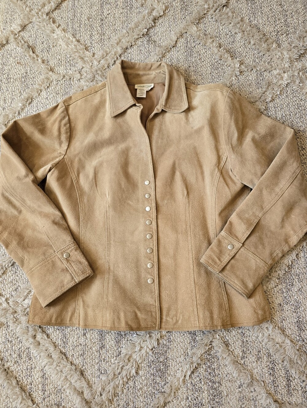 Coldwater Creek Suede Leather Women's Large Jacket Snap Buttons Tan